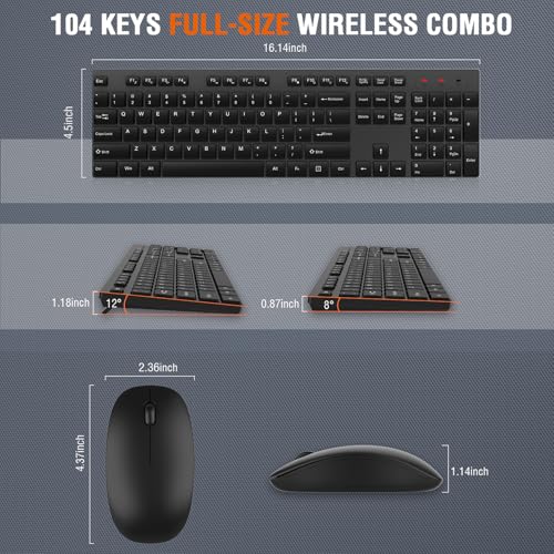 Image of Wireless Keyboard and Mouse Combo, EDJO Silent Full Size USB Keyboard Mouse, Gaming Keyboards, Numeric Key Pads, Replacement Keyboards for Laptops (Black)