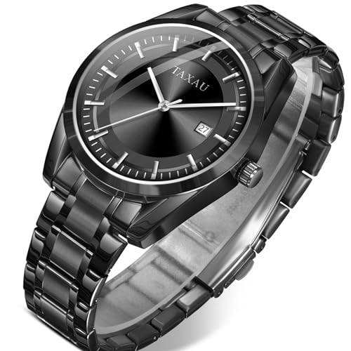 Taxau Mens Watches Luxury Stainless Steel Watches for Men Casual Analog Quartz Waterproof Watch for Men Classic Business Work Date Mens Dress Watches Fashion Minimalist Big Face Mens Wrist Watch,