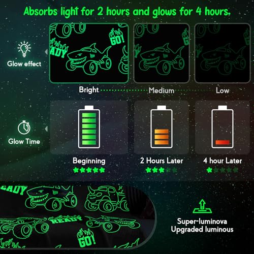 Image of Truck Shark Glow in The Dark Blanket Truck Toys Gifts for Kids Boys Teens Age 1-16 Years Old Toddlers Birthday Christmas Halloween Excavator Construction Tractor Car Throw Room Decor Grey 50 inchx 60 inch