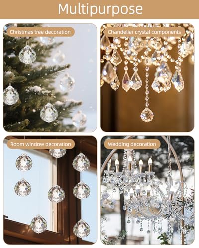 10 Stück Kristalle zum Aufhängen, 30mm Kristallkugel, Kristall Prisma aus Glas, Sonnenfänger Kristall, Hängende Kristalle Prismen für Fenster, Kronleuchter Anhänger, Geschenk, Weihnachten, Clear