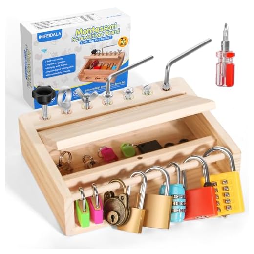 INIFEIDALA Montessori Toys for 3 4 5 Year Old,Montessori Screwdriver Board Set-Lock and Key Toy,Kids Tool Set,Preschool Learning Sensory - Fine Motor Skills - STEM Toys(8 Locks and Keys)