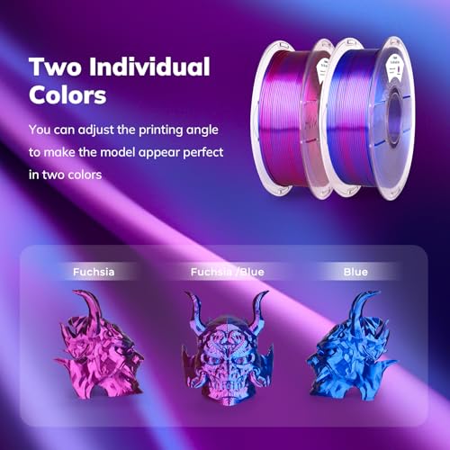 Image of AMOLEN Silk PLA 3D Printer Filament, Shiny Dual Color PLA 1.75mm, Multicolor Change 3D Printing Filament for Most FDM 3D Printer, 1kg Spool(2.2lbs), Blue Fuchsia