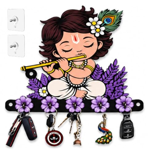 Image of Webelkart Premium Cute Krishna Key Holder for Home /Office Decor /Key Hanger for Wall Decor,Decorative Item for Home (Purple)