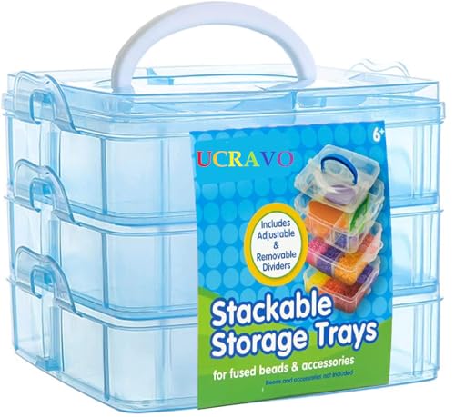 Image of UCRAVO 18 Grid Square Storage Box, Blue, 10 cm x 10 cm x 10 cm, 3-Layer Jewelry & Toy Organizer, Transparent Plastic, Multi-Purpose