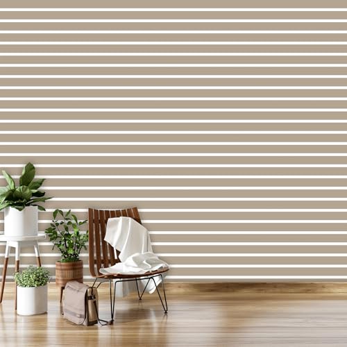 Image of DWELLSINDIA Beige Horizontal Striped Wallpaper for Wall Decor | Self Adhesive Peel & Stick, Thick Textured Premium Paper | Waterproof, Scratch Resistant Laminated | Bedroom & Living Room | 41x244 cm