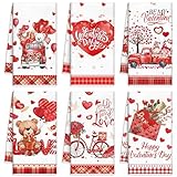 Patelai 6 Pieces Valentine Kitchen Towels Red Hearts Hand Valentine‘s Day Plaid Love Truck Tea Bathroom Holiday Dish Towels, 21.3 x 14.3 Inch(Bright Color,Heart Style)