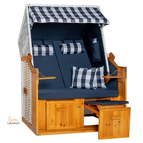 LILIMO Strandkorb Ostsee blau, Geflecht weiß, Variante A