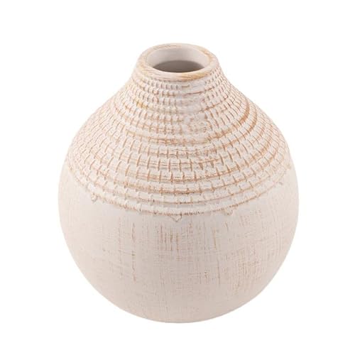 Vase rond décoratif en céramique effet argile blanc et marron avec motif rustique vintage 23 cm Cover