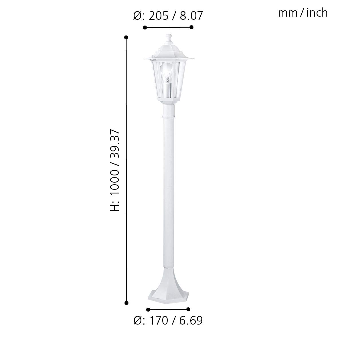 Eglo Laterna 5 Lampada a piantana per esterni, lampada a 1 luce | per esterni, lampada in fusione di alluminio e vetro, colore: bianco, attacco: E27, IP44