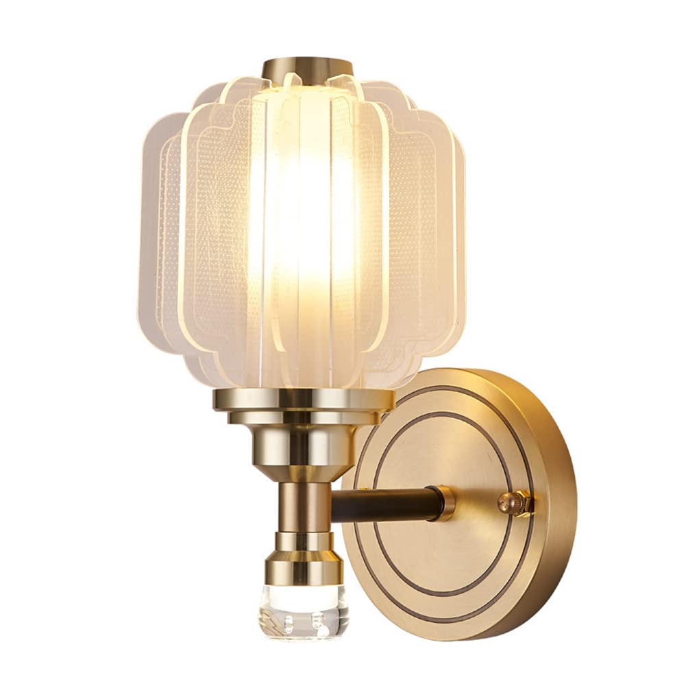 HPTHLY Morden Wall Sconces Lighting Creative Acrylic Lampshade Mid Century Sconce Light G9 Brass Wall Lamp For Bedroom Living Room Bathroom Hotel Vanity Hall(Detail-Single Head)