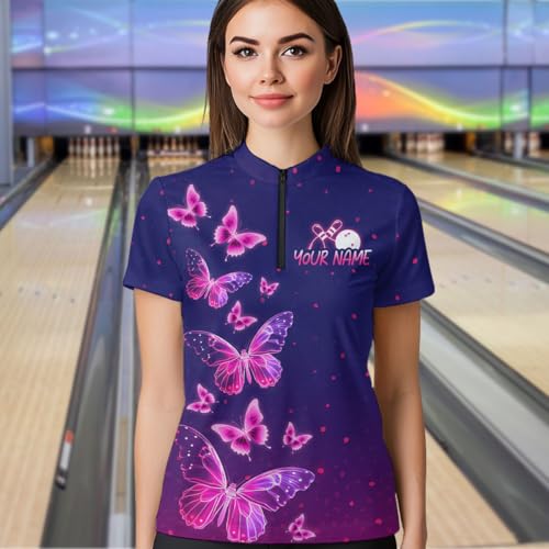 Purple Butterflies Bowling Shirts for Women Men Team Custom Bowling Jerseys Polo Shirts & Bowling Quarter Zip Shirts3