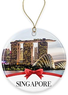 Singapore Christmas Ornament, Christmas Ornaments Travel Souvenir Collection Gift for Family, Christmas Tree Ornament City Travel, Singapore Travel Gift Xmas Holiday Printed on Both Sides