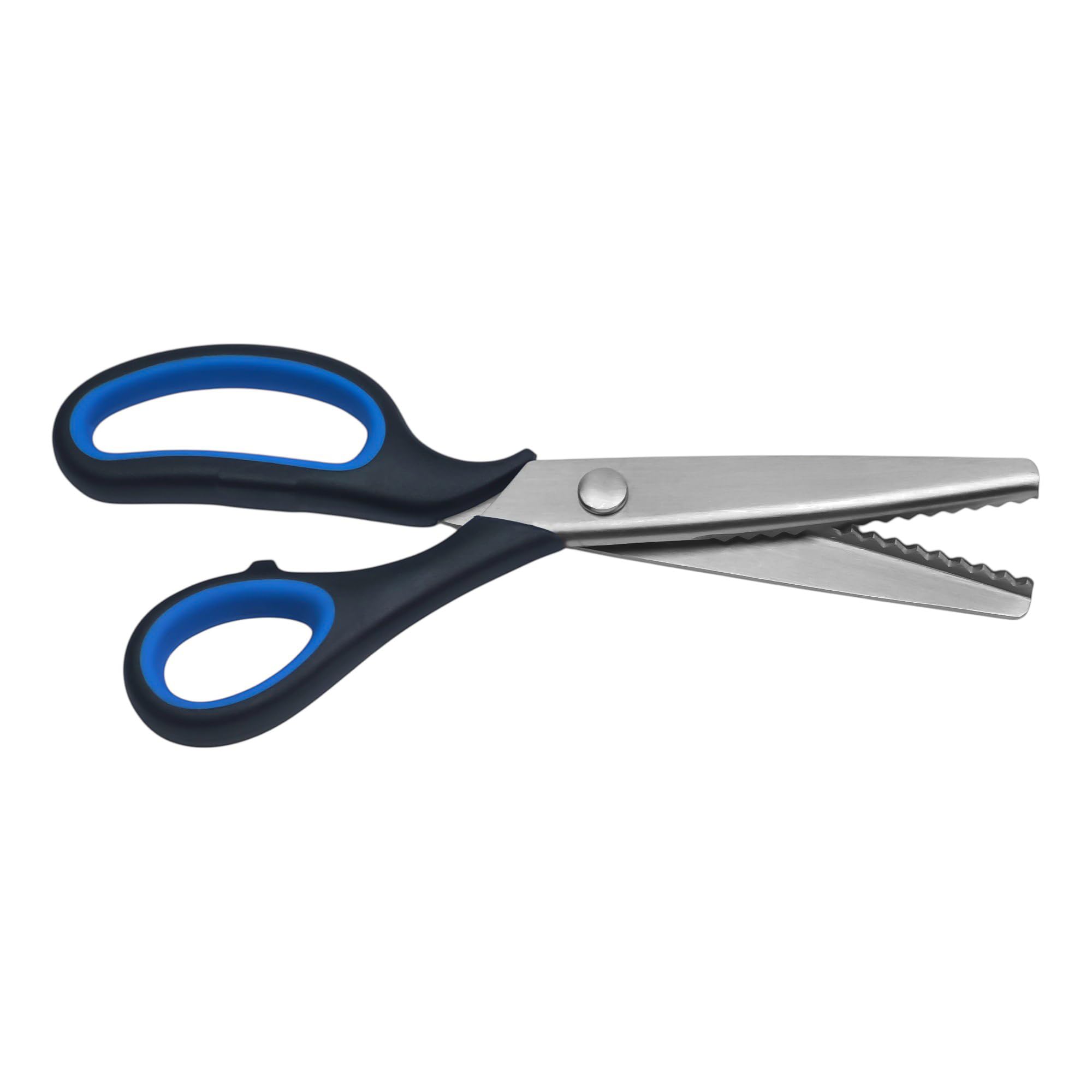 AKORD Professional Dressmaking Pinking Shears Scissors, Stainless Steel, Blue/Black