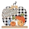 Fall pumpkin decor wooden thanksgiving plaid tabletop pumpkin table sign for autumn farmhouse vintage thanksgiving harvest party rustic home room table shelf halloween decoration  urban country home decor