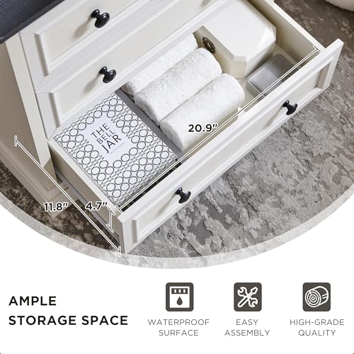 Image of ACCOHOHO 26 inch W Nightstands Set of 2, Farmhouse End Table with 4 Drawers for Storage, Nightstand with Charging Station for Bedroom, Off White