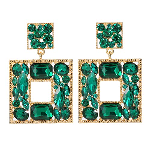 Rhinestone Square Statement Dangle Earrings Trendy Crystal Geometric Drop Earrings Hypoallergenic Jewelry for Women Party
