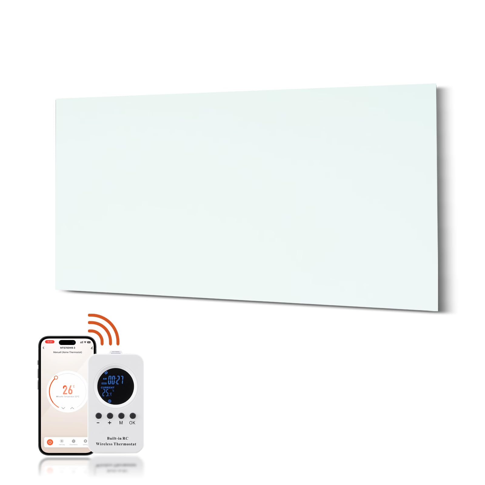 Chauffage Infrarouge en Verre 800W, Chauffage Infrarouge en Verre avec télécommande 120x60 CM avec Protection Contre la Surchauffe - WIFI (Tuya Smart) - Blanc - TÜV.