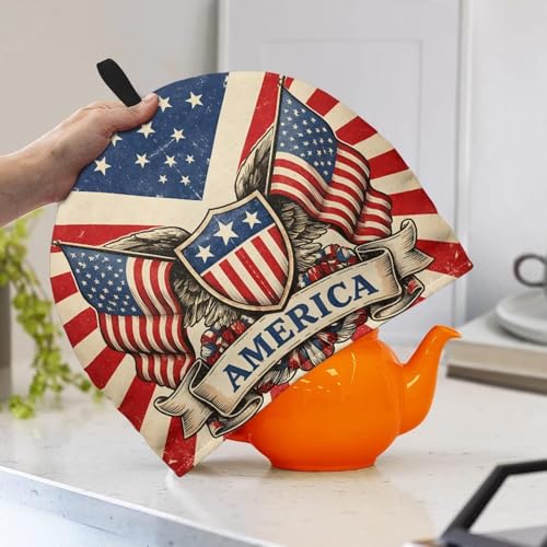 Image of American Flag Print Tea Cozy for Teapot Insulated Large Teapot Warm Tea Kettle Cover Machine Washable Coffee Pot Cloth Covers Kitchen Home Decorations for Party