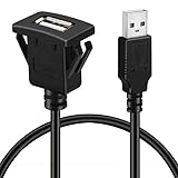 RIKYJIC USB Male to Female AUX Flush Panel Mount Extension Cable 1 Meters for Car Truck Boat Motorcycle Dashboard (USB 2.0 Female)