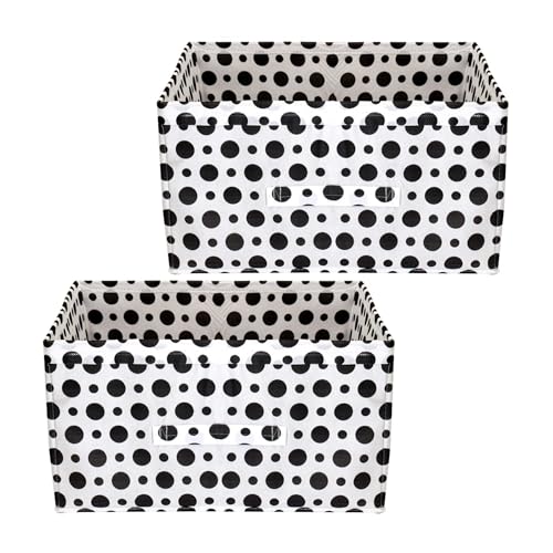 Image of Kuber Industries Pack of 2 Foldable Storage Organiser | Dot Printed Storage Box for Books & Toys | Cloth Organizer for Wardrobe | Cupboard Drawer Organizer | Black & White