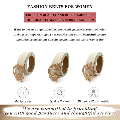 Women's Casual Waist Belt Butterfly Bee Insect Buckle Belts Width 1.3inch Fashion Waist Belts for Jeans Dress (Bee Buckle, White)3