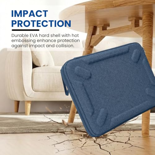 Image of Dyazo 14.1 Inch Hard Shell Laptop Sleeve | Water-Resistant & Shockproof EVA Case with Elastic Carrying Handle | Heavy Duty Protective Bag for MacBook Pro, Dell, HP, Lenovo, ASUS 14 inch Laptops (Blue)