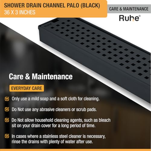 Image of Ruhe Palo 36 x 3 Inches Shower Drain Channel | 304 Stainless Steel Black PVD Coated Shower Water Drain Channel /Waste Water Floor Drain & Side Hole