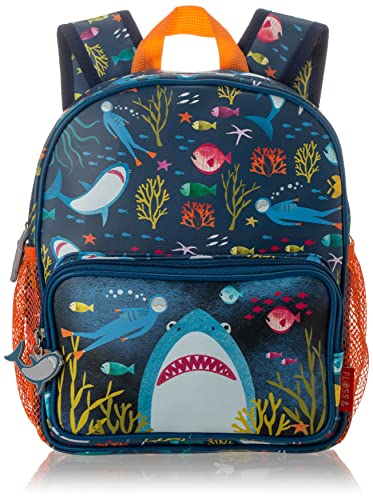 Mochila escolar para niños con diseño de tiburón, color azul oscuro, 11 x 9 cm, tela de poliéster Cover