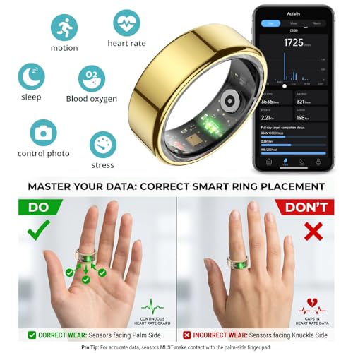 Image of Smart Ring for Women, Health Tracker & 5ATM, COLMI R02. (Gold, 7#) | No Subscription Fee & Skin Temperature, Heart Rate, Blood Oxygen, Sleep Health Monitoring, Sports Tracking, Menstrual Cycle.