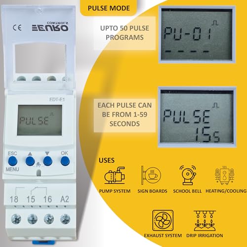 Image of EuroControls EDTE1 Timer - Weekly and Pulse programmable Timer- 50 On and Off Programs - Replaceable Battery - Back lit Display - Automatic time Relay /Switch - 16A TUV Certified Relay - 1 c /o 240vAC