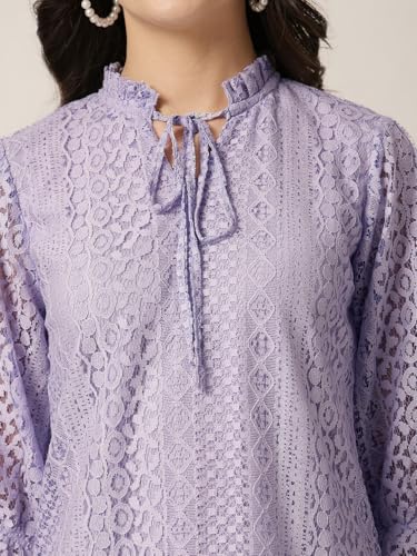Image of Style Quotient Women Summer Blue Lace Caual Top