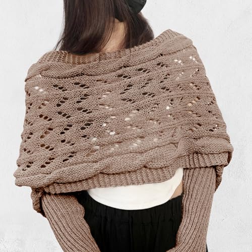 ACOSAP Scarf with Sleeves for Women, Knitted Cable Wrap, Multifunctional Knitted Crochet Shrugs, Double Sleeve Scarf Wrap2