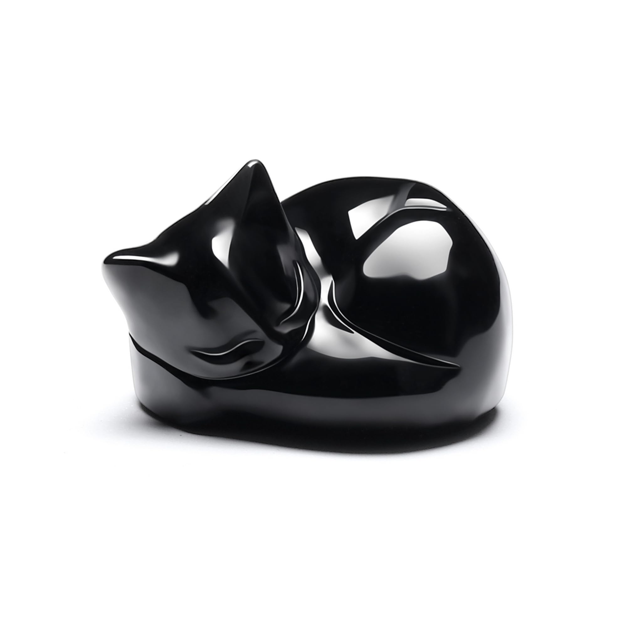 CrystalTears Black Obsidian Crystal Cat Figurine Ornament Healing Crystals Gemstone Animal Sleeping Cat Statue for Home Office Desk Decor Good Luck Cute Cats Gifts for Cat Lovers Women Christmas