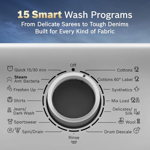Image of Bosch 8 kg 5 Star Front Load Fully-Automatic Washing Machine, Steam Hygiene, AI ActiveWater, 15 Wash Programs, No Tangle or Wrinkle, SoftCare Paddle, Shiny Silver, WAJ2826BIN