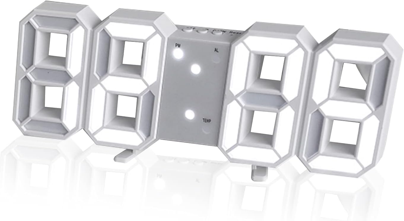 TOMVAES3D Led Digital Alarm Clock Small Wall Clock with Automatic Brightness Adjustable, 12/24 Hr Time/Date Temperature Display, Electric Nightlight Alarm Clock for Modern Home Decoration