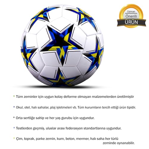 Hsport UEFA Şampiyonlar Ligi Futbol Topu Halı Saha ve Beton Zemine Uygun Dikişli Maç ve İdman Topu No:5 (pompa hediyeli) (Siyah)