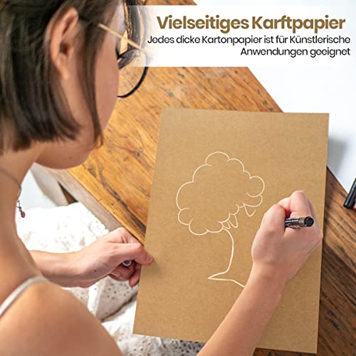 Paper Ease Kraftpapier A4 260g – 21 x 29,7 cm, 50 Stück – Naturkartonpapier im exakten DIN-Format – perfekt zum Bemalen, Bedrucken, Basteln & Vintage Style Hochzeitsgeschenke… (Kraftpapier)