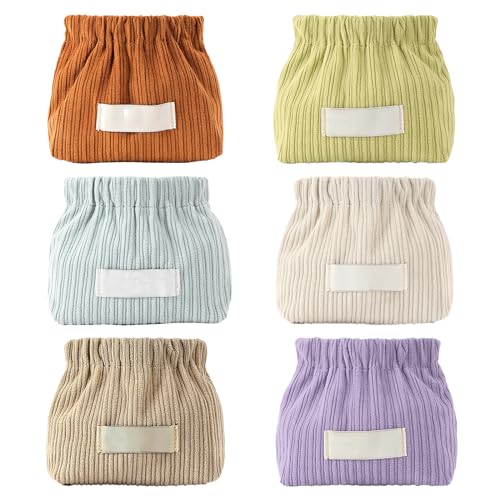 JUNENTER コーデュロイ 伸縮性ヘアタイオーガナイザー ポータブル コーデュロイ 伸縮性ヘアタイオーガナイザー コーデュロイ 伸縮性収納バッグ 大容量 小さくてかわいいヘアアクセサリー ジュエリー収納オーガナイザー (6個)