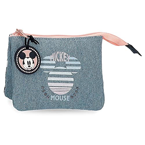 Disney Mickey Denim Monedero Tres Compartimentos Azul 14X10X5 Cms Poliéster