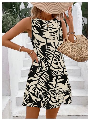 Image of SOLY HUX Women's Boho Knot Back Sleeveless Swing Shift Dress Flounce Ruffle Hem Summer Dresses