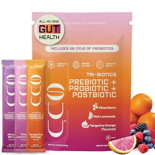 SUU Tribiotics - Prebiotic & Probiotic Drink Mix Packets for Gut Health & Digestive Health | Cutting Mix Daily Probiotic & GLP1 and Immunity Supplement | 9 Pack Variety