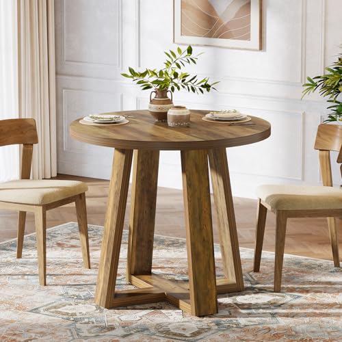 Tribesigns Table à Manger Ronde Petite pour 2-4 Personnes, Table de Cuisine Campagnarde pour Petit Espace, Salle à Manger, Cuisine, Appartement, 80 × 80 ×...