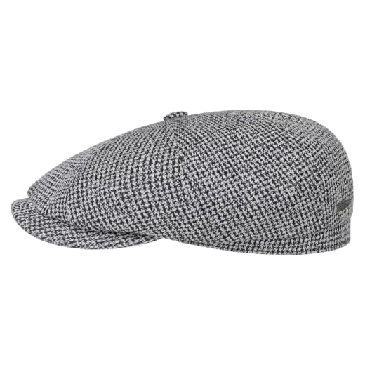 Stetson Hatteras Cotton Jersey Flatcap Made in EU Men Summer Cap UV Protection 100% Cotton Houndstooth Black-White XXL (62-63 cm)