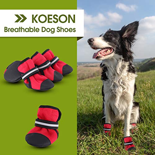 Koeson Dog Shoes For Hot Pavement, Reflective Summer Dog Boots For Medium & Large Breeds Heat Protection, Soft & Breathable Outdoor Mesh Dog Booties Pet Footwear Paw Protector Red 80 #TOP1
