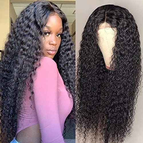 13x4 Deep Wave Lace Front Wigs Human Hair Pre Plucked Curly Human Hair Wigs For Black Women 150% Density Wet and Wavy Lace Front Wigs Invisible Swiss Lace Frontal Wig (20Inch)
