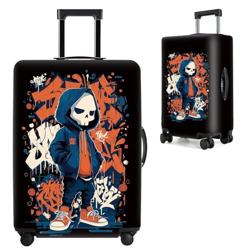 Image of Street Art Skeleton Luggage Cover - Graffiti Style Travel Protector for 24-26 Inch Suitcases, Machine Washable & Stretchy,M