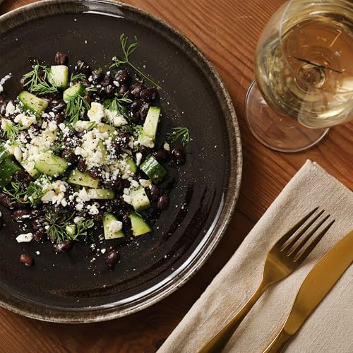 Image of Gibson Elite Eclipse Swirls Plates and Bowls Sets, 12-Piece Stoneware Dinnerware Sets, Reactive Glaze Dish Set - Black