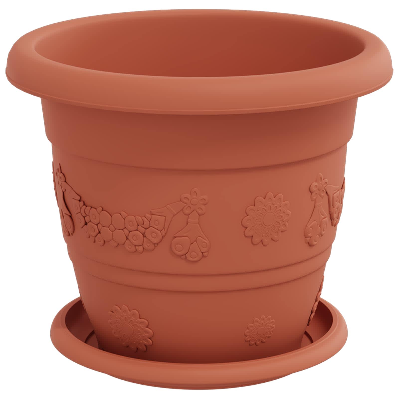 Ceglastoczerwone Doniczki 24 szt. 22 x 18 cm Nowoczesne Plastikowe Donice z Otworami Drenażowymi do Wnętrz i Ogrodu Lekkie i Trwałe