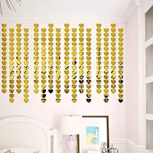 Bikri Kendra - Hearts Golden 100 Decorative Mirror Stickers for Wall, Wall Mirror Stickers, 3D Acrylic Stickers Wall Stickers for Hall Room, Bed Room, Kitchen Living Room Kids Room.