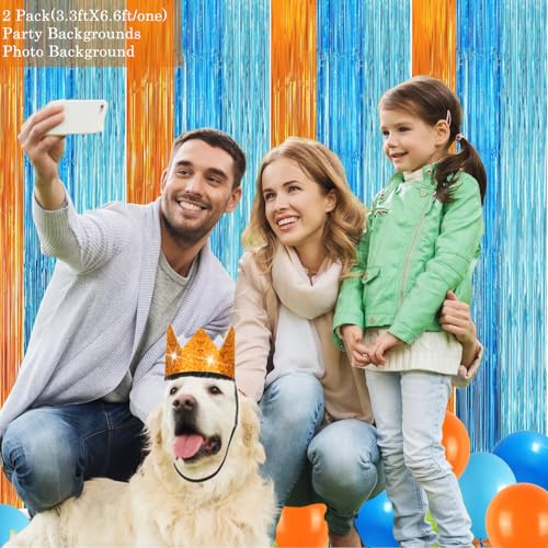 Image of Blue Dog Man Birthday Party Decorations,2 Packs Orange&Blue&Light Blue Foil Fringe Curtains Birthday Party Suppiles, Photo Booth Props for Blue Dog Backdrop Streamers Party Decorations